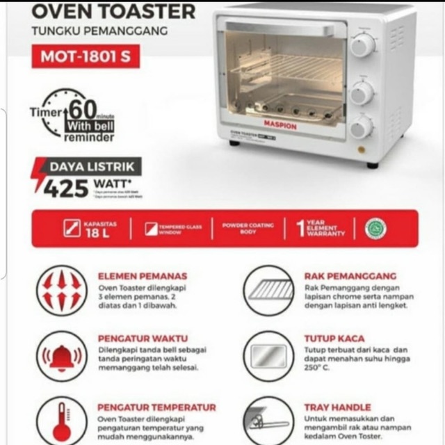 MOT1801S OVEN LISTRIK MASPION