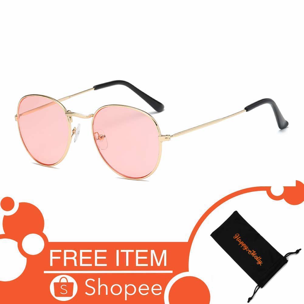 Anti UV Sunglasses [ Pink-X ] Kacamata Pria &amp; Wanita - OVAL FREE SARUNG