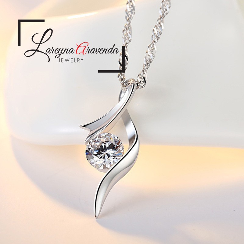 Kalung Titanium Asli + Liontin Model Pita Crystal Kristal Zirconia KL024