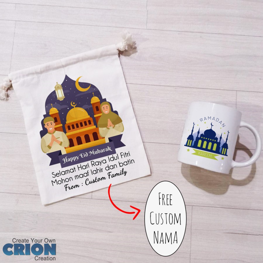 Mug Hampers Idul Fitri/Lebaran/EID Mubarak Bs Custom Nama By Crion