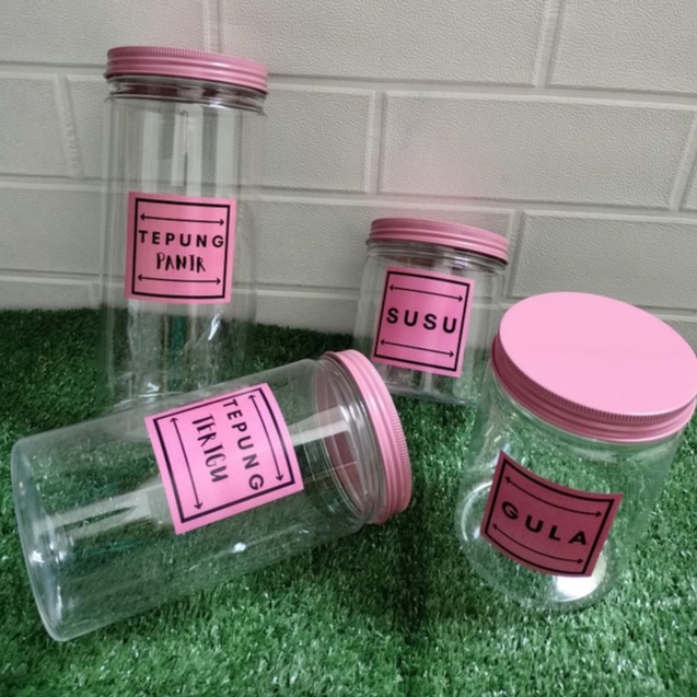 TOPLES PLASTIK BUMBU DAPUR TUTUP ALUMINIUM WARNA PINK 800 ml, 1000 ml, 1300 ml Gula Kopi Teh Susu