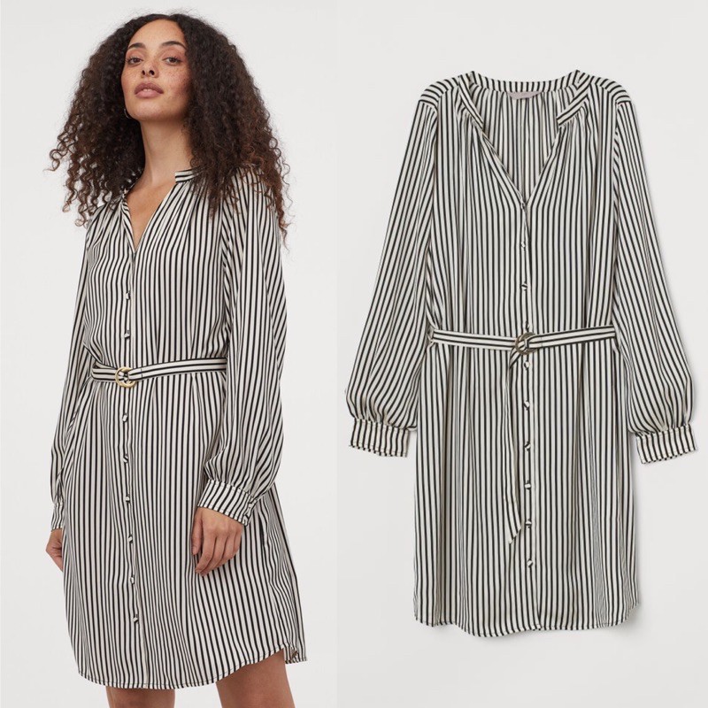 Dress Wanita HM Striped Hitam Putih Belt