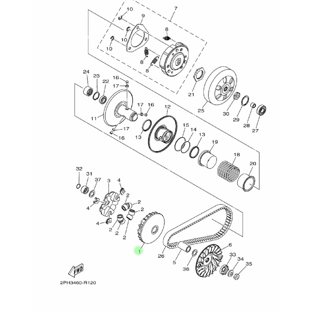 PRIMARY SLIDING SHEAVE COMP RUMAH ROLLER ROLER MIO M3 S Z 125 ORIGINAL YGP 2SX-E7620-00