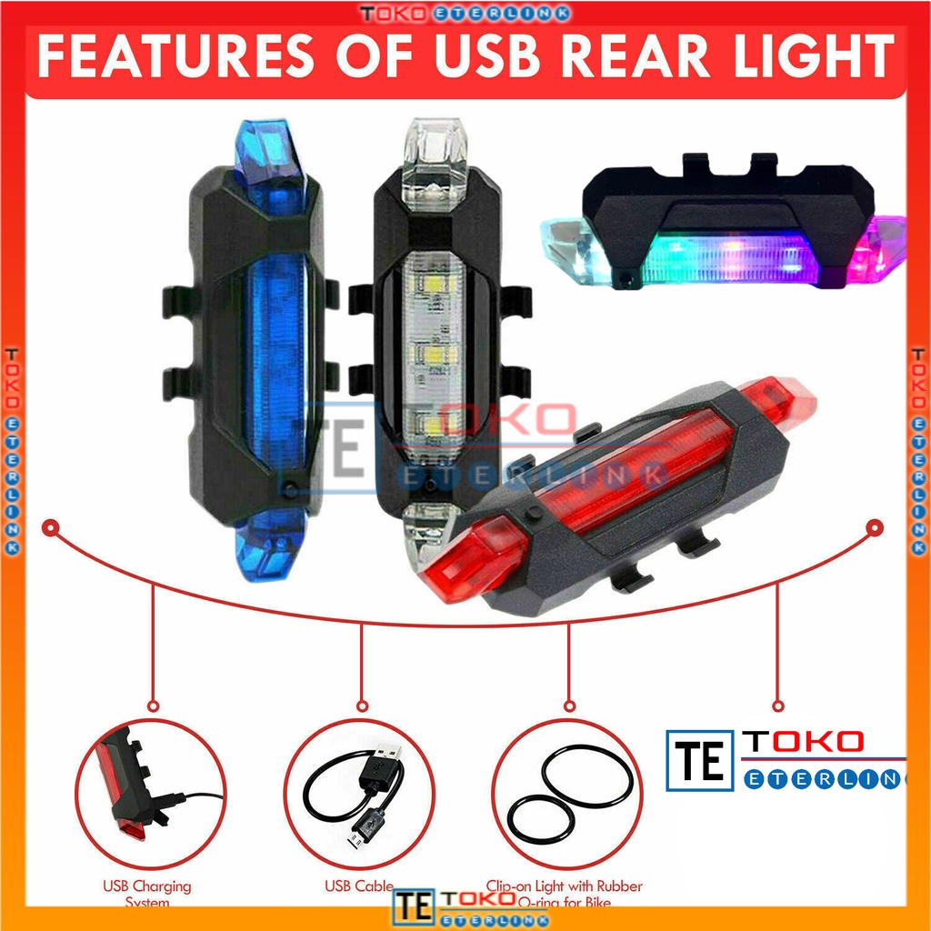 【Harga terendah COD】Lampu Belakang Sepeda LED USB Rechargeable Anti Air Lampu Sepeda USB+Kabel cash-2