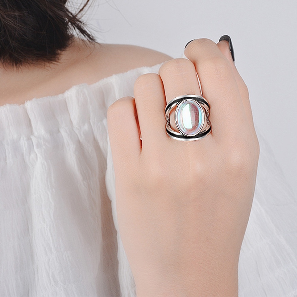 Hu Hu Hu Hu Hu Alat Bantu Pasang Kacamata♡ Cincin Batu Moonstone Imitasi Bentuk Oval Besar Aneka Warna Untuk Wanita