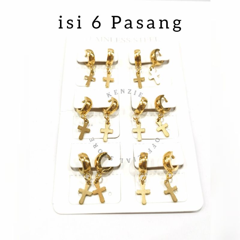 Anting tusuk salib isi 12 pcs bahan titanium