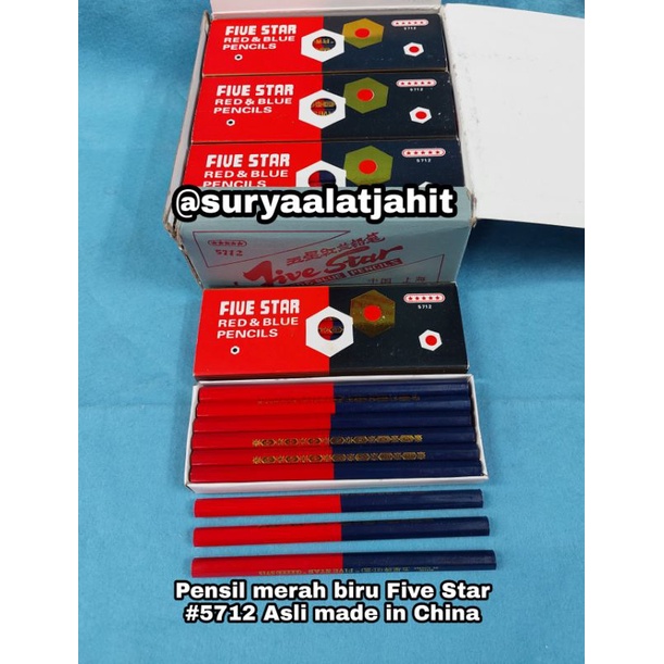 Pensil Merah Biru Five Star #5712 Asli made in China =rp.24.500/1lusin