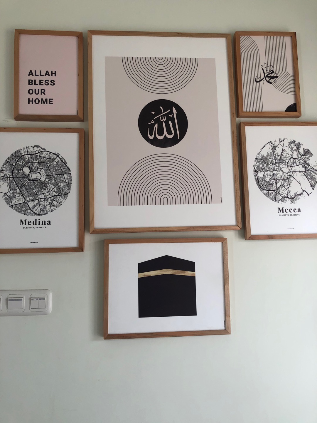 Set Islamic Walldecor (maps Mecca Medina Ka’bah Modern Kaligrafi Allah Muhammad)