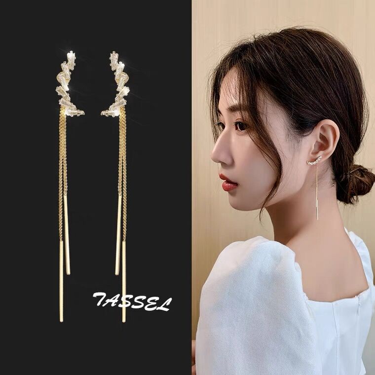 Anting Rumbai Panjang Bahan 925 sterling silver Tekstur Logam Gaya retro