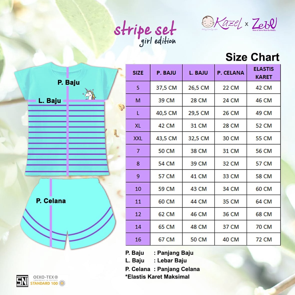 Kazel x Zebe S - 9 Tahun Stripe Set Girl Edition Setelan Baju Anak Perempuan Motif Garis CBKS P100