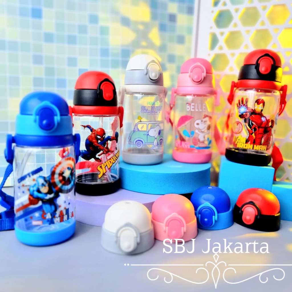 BOTOL MINUM ANAK TRITAN SNOOPY AVENGERS 100% BPA FREE DUAL CAP 520ML