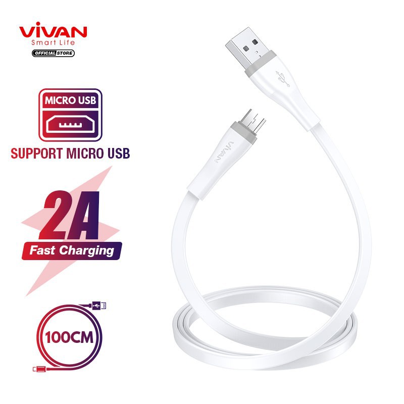 Kabel Data USB Micro SM (30/100/200CM) VIVAN Fast Charging 2A Flat Design Android