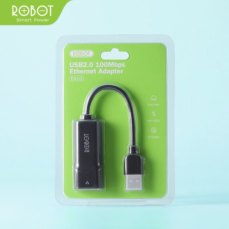 ROBOT EA10 USB Ethernet Hub Adapter USB 2.0 to 10/100Mbps Network RJ45 LAN Black - Garansi 1 Tahun