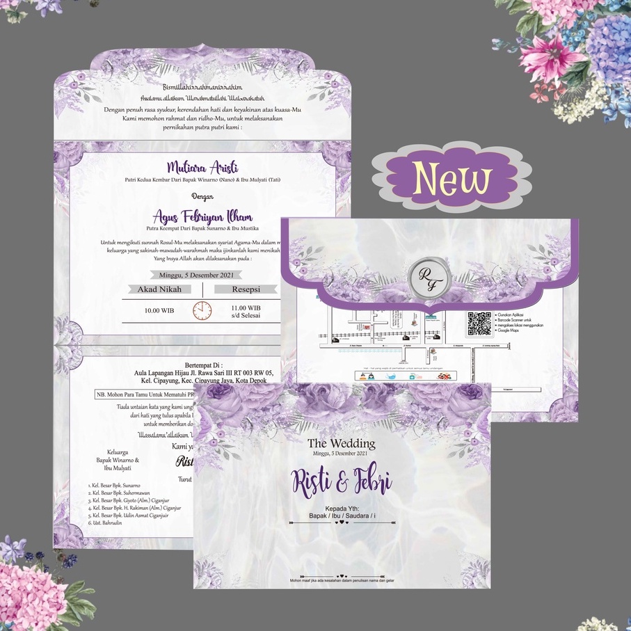 UNDANGAN PERNIKAHAN LIPAT 3 MODEL AMPLOP MOTIF MILENIAL