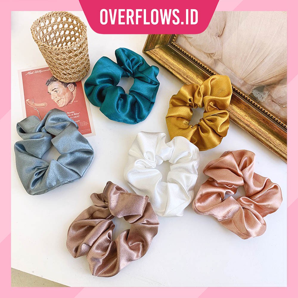 OVERFLOWS.ID  Scrunchie Ikat Rambut Cepol Kekinian Korea Lucu Satin Polos