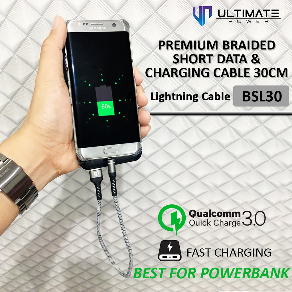 Data and Charging Cable 30CM Lightning Ultimate Power Premium Braided Kabel Ori