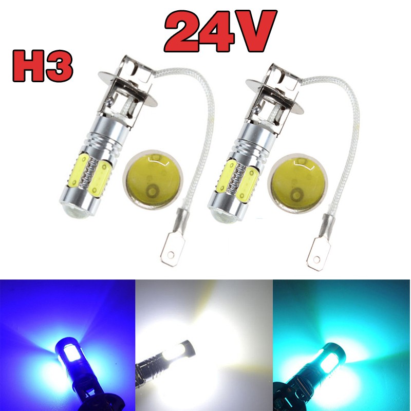 2Pcs Lampu LED H3 7.5W COB 24V 6000K Warna Putih Super Terang untuk Headlight / Fog Lamp Mobil