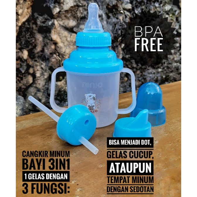 BPA FREE 3in1 Botol Cangkir Tempat Minum Gelas Dot Susu dengan Cucupan Training Spout Cup dan Sedota