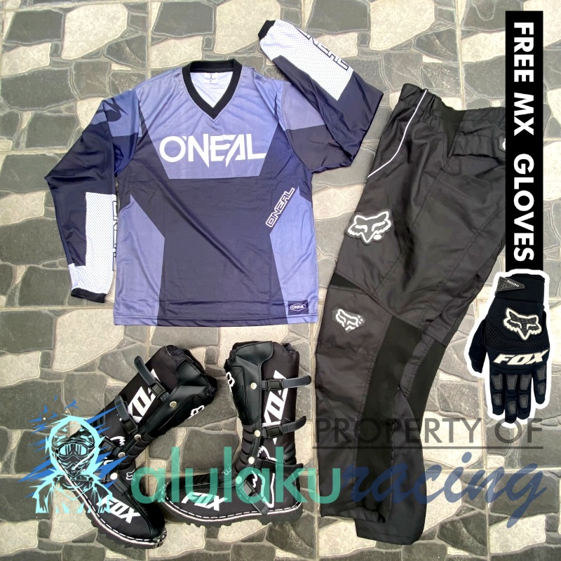 Jersey, Celana, Sarung Tangan &amp; Sepatu Fullprint with Protectors Fullset MX Trail Motocross - Paket Bundling ONCTFG020101-F41