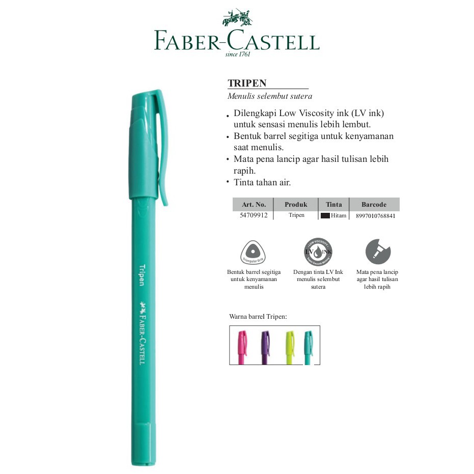 

Faber-Castell Ballpen Tripen 0.7mm MixBarrel Black Ink Box 12 ORIGINAL