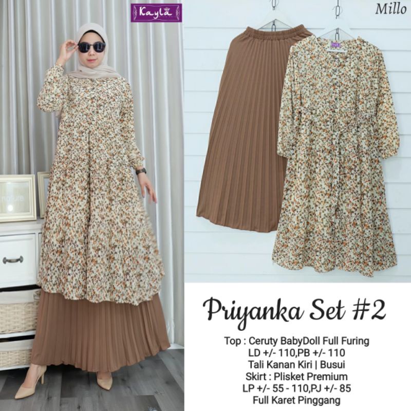 [ COD ] Setelan Wanita Amitha | Priyanka & Priyanka Set #2 Bahan Ceruty Babydoll Full Furing by Kayl