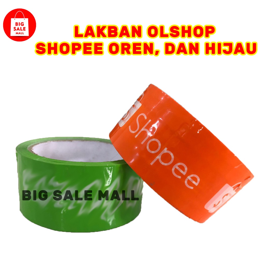 Lakban OPP Tape / Lakban Printing Shopee Orange, dan lakban hijau 60 Yard