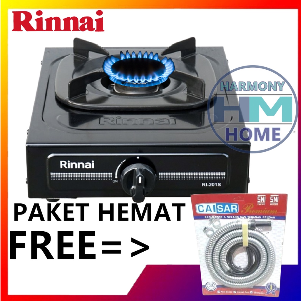 Rinnai Kompor Gas 1 Tungku RI201s+Selang Regulator SNI Premium Kompor Gas Rinnai Api Biru Sun Burner