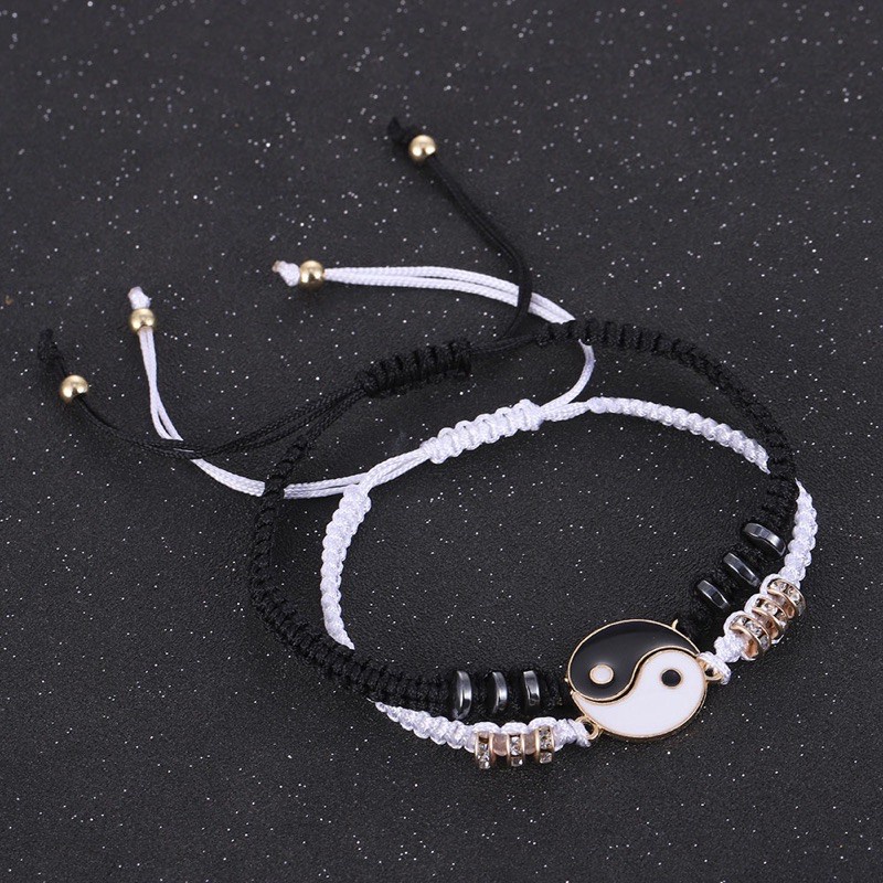 2pcs Gelang Tangan Tali Kepang Hias Liontin Hati Tulisan Forever Love Yin Yang Tai Chi Untuk Pasangan Sahabat