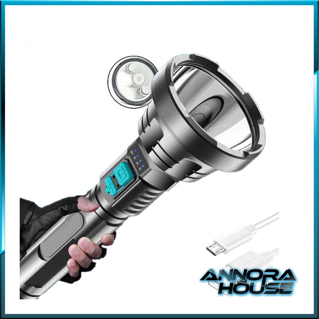 Lampu Senter LED Besar Super Terang Bright Rechargeable 30W 13500 Lumens Flashlight Waterproof Cas