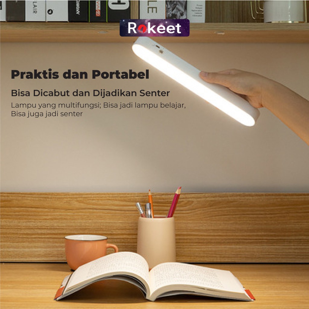 Rokeet Lampu Dinding LED Panjang Tidur Magnetic Wireless Minimalis Kamar Rumah Recharge