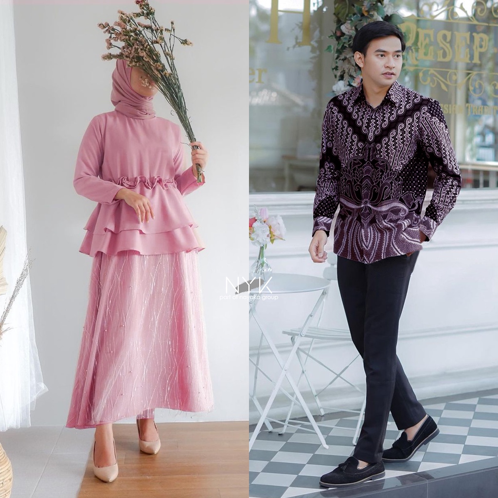 NEW ARRIVAL - Baju Couple Muslim Ghania Tile Mutiara / Couple Gamis Brukat / Dress Kondangan Pesta Modern / Baju Wisuda Kekinian / Couple Maxi Dress Bridesmaid