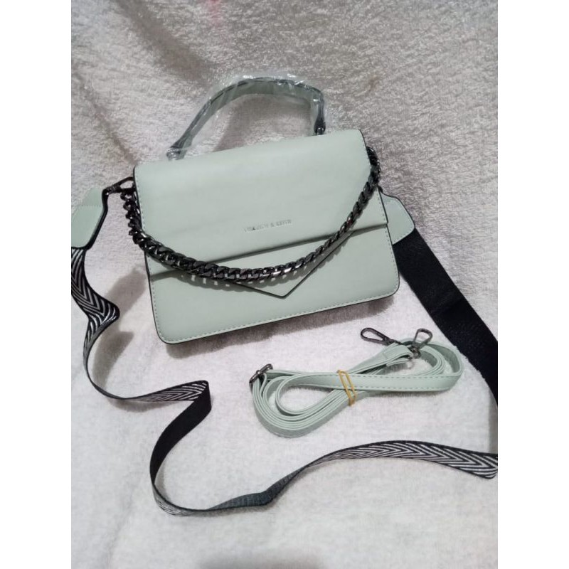 LT 1778 RISCE TAS SELEMPANG TALI MOTIF RANTAI IMPORT GREEN YELLOW GRAY RED KHAKI PINK BLACK WANITA