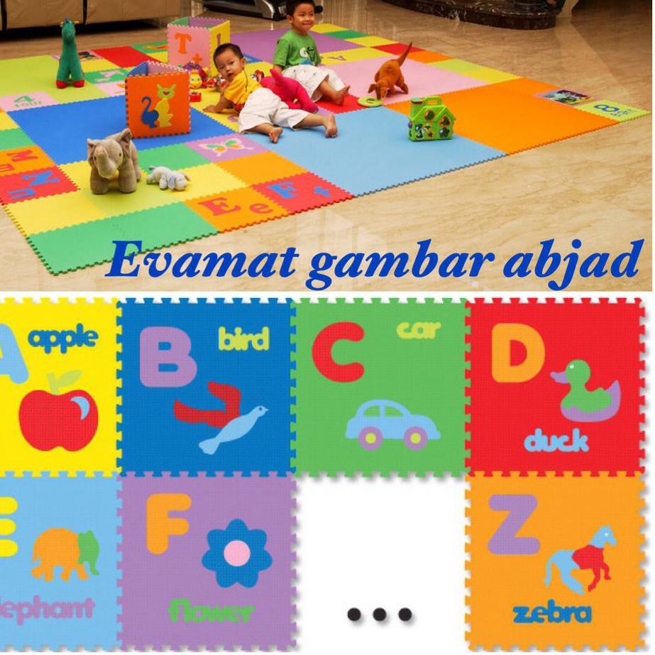 Evamat Abjad Gambar 30x30 isi 26 / Playmat Bayi / Karpet Bermain / Karpet Abjad