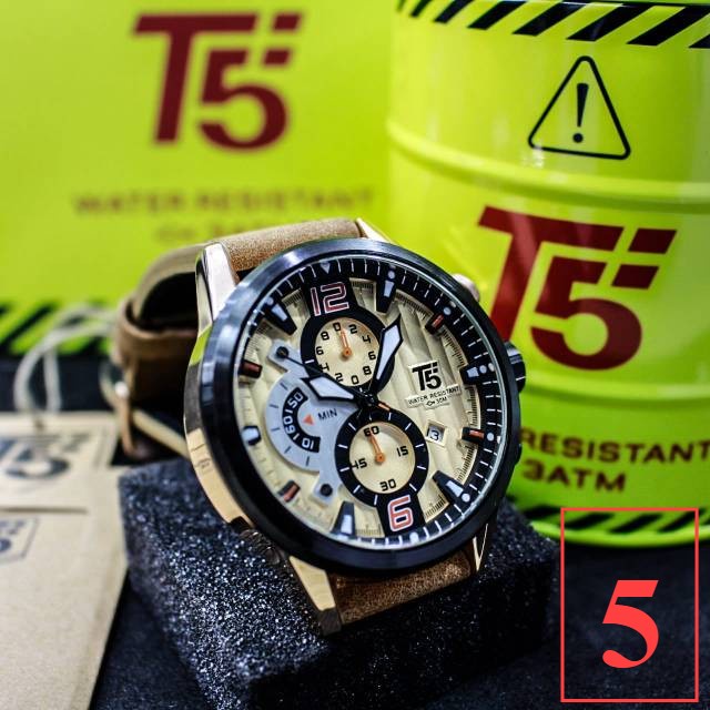 Jam Tangan Pria T5 H 3630 T5 H3630 leather chronograph bergaransi free box