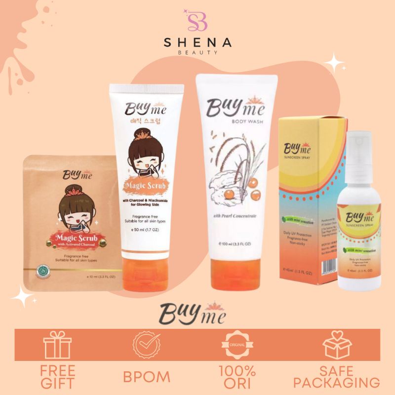 BuyMe Magic Scrub Body Wash & Sunscreen Spray + Masker Lulur 50ml Sabun Mandi Pemutih Kulit Original