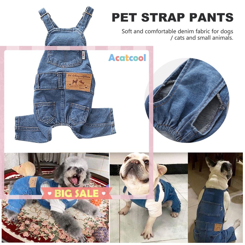 Pet Denim Jumpsuit Comfortable Full Cotton Jean Warm Rompers for Dog Cat