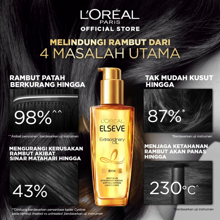 ★ BB ★ L'Oreal Paris Elseve Extraordinary Oil Rich - Rose - Lavender - Eclat Imperial - Jasmine | Hair Treatment Serum - 100ml - Loreal Perawatan Rambut