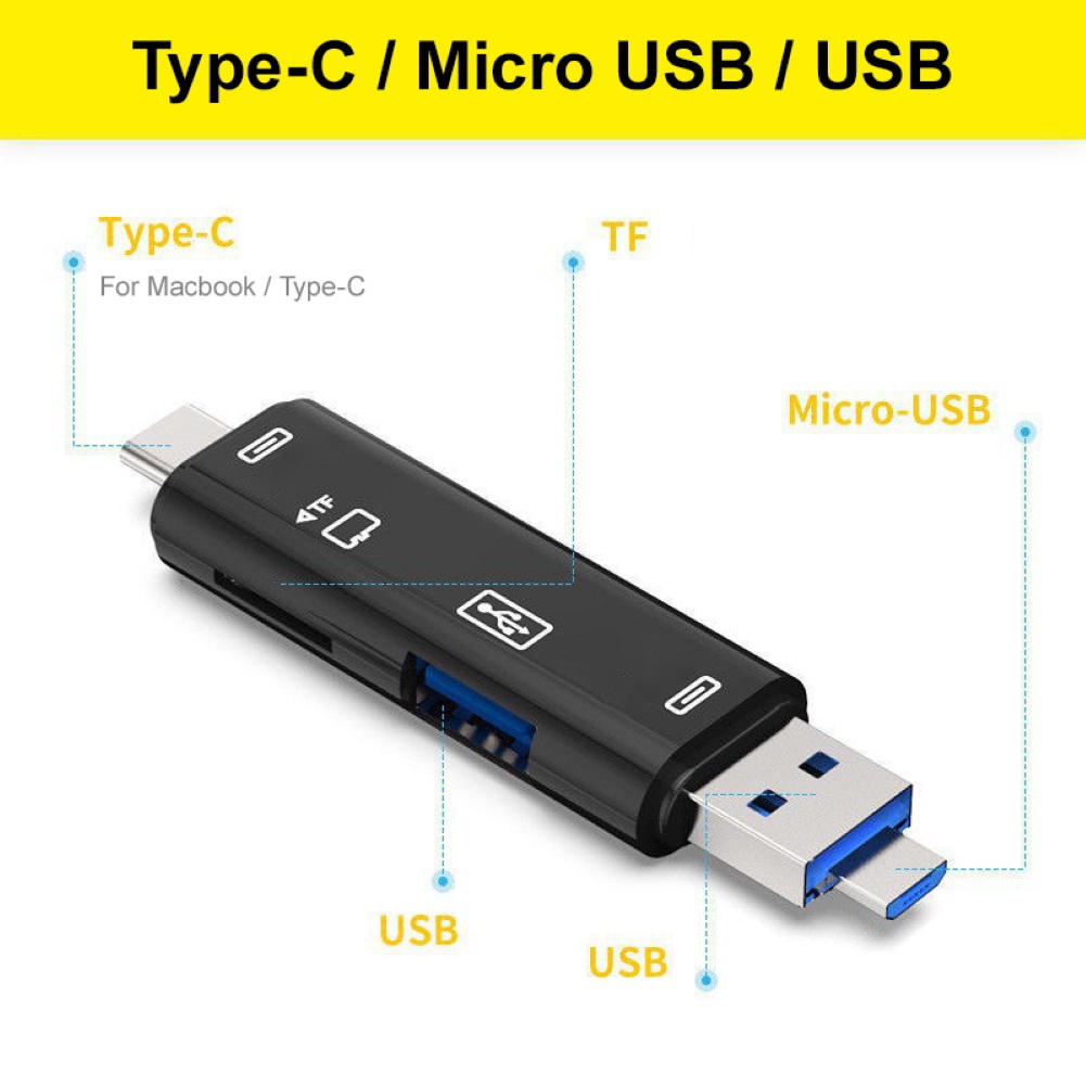 Adaptor Card Reader OTG Micro USB 2.0 Tipe C TF Multifungsi Untuk Keamanan