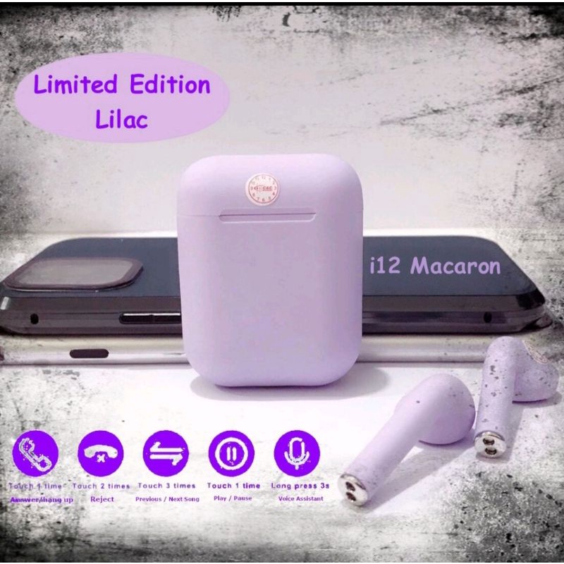 HEADSET BLUETOOTH TWS INPODS I12 MACARON EARPHONE-Lilac limitededition