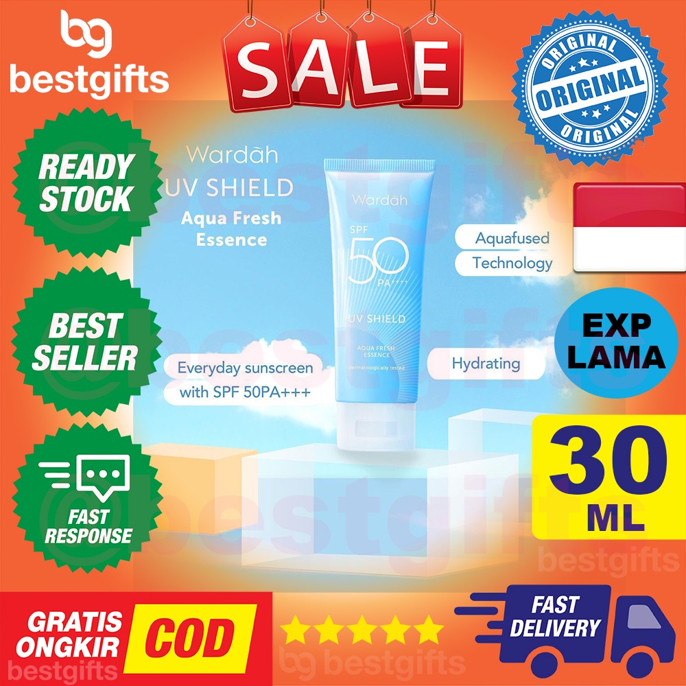 WARDAH UV SHIELD AQUA FRESH ESSENCE SPF 50 SUNSCREEN WAJAH MENGHIDRASI MUKA TANPA ALKOHOL 30 ML