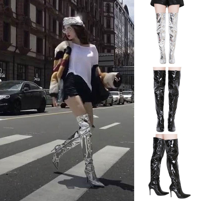 silver thigh boots