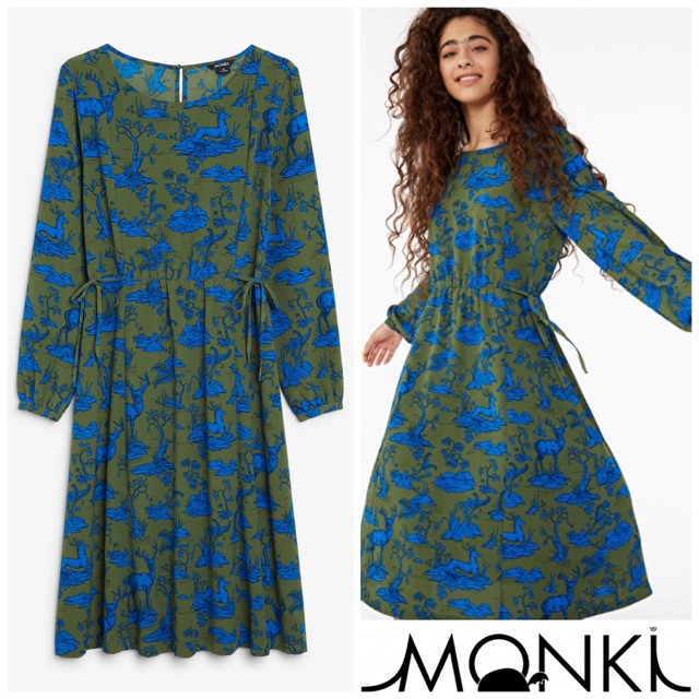 MONKI TIE DETAIL DRESS - OH DEER PRINT