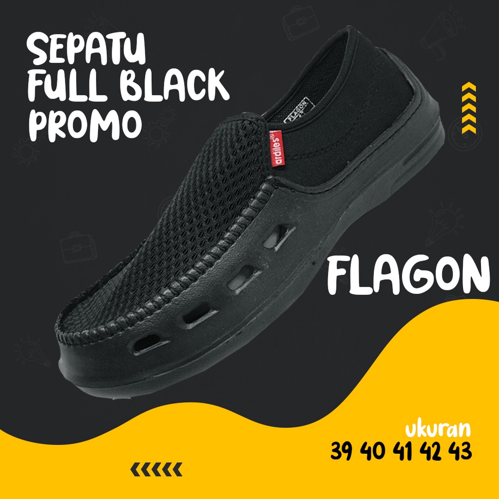 Sepatu Hitam Full Slip on pria ukuran 39 sampai 43 , sekolah kuliah kerja ringan anti air, original ardiles nyaman di pakai