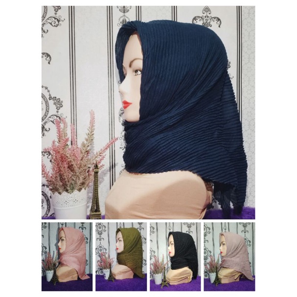 HIJAB SEGIEMPAT PLISKET LIDI POLOS / KERUDUNG PLISKET SEGIEMPAT CERUTY