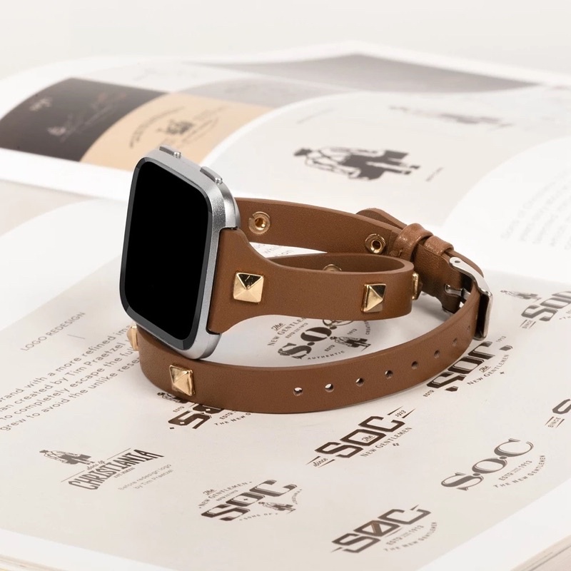 Strap fashion Double loop studs VLTN aksesoris apple watch Wanita series 7 5 6 SE 45mm 41mm 40mm 38mm leather stud leather kulit slim