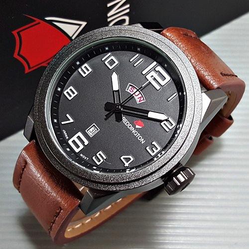Jam Tangan Pria Reddington Duty 8401 Leather Dark Brown White Original Arloji Cowok Ori Water Resi