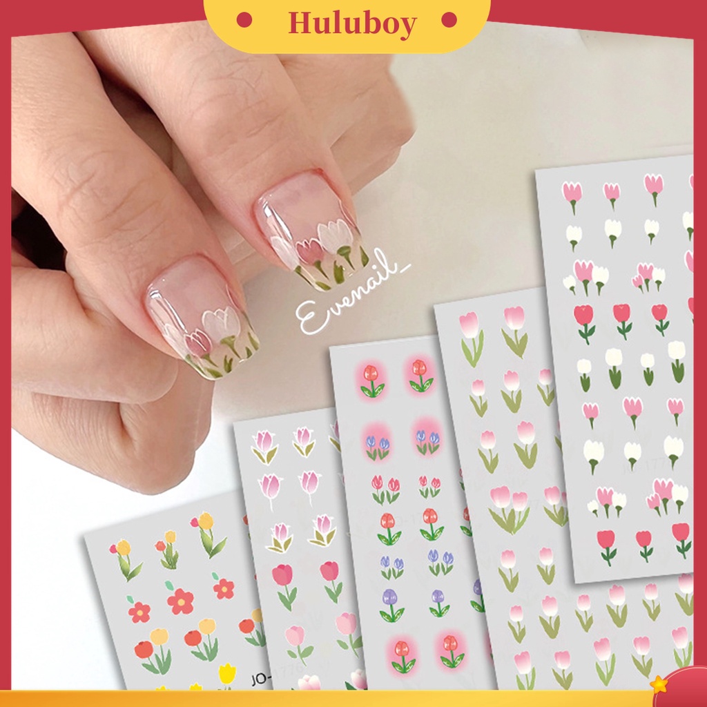 Huluboy Huluboy♡ Stiker Kuku Motif Bunga Tulip Untuk Nail Art DIY