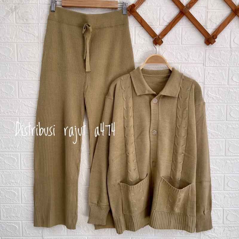 ONESET SETELAN CARDY 9 AWE CABLE KNIT OVERSIZE