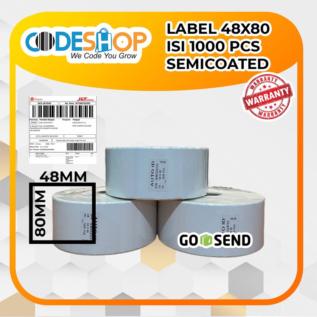 LABEL STIKER BARCODE SEMICOATED 48X80 / 48 X 80 1LINE @1000