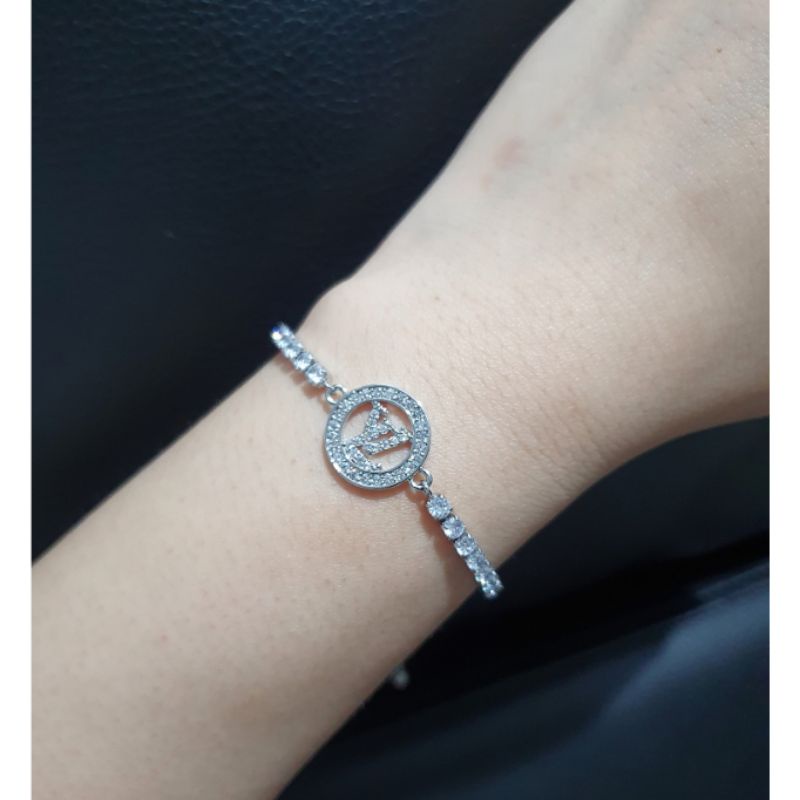 Gelang Titanium Asli Silver mata kilau Model Serut Premium Quality Anti karat anti alergi Stainless steel ori Gsi121